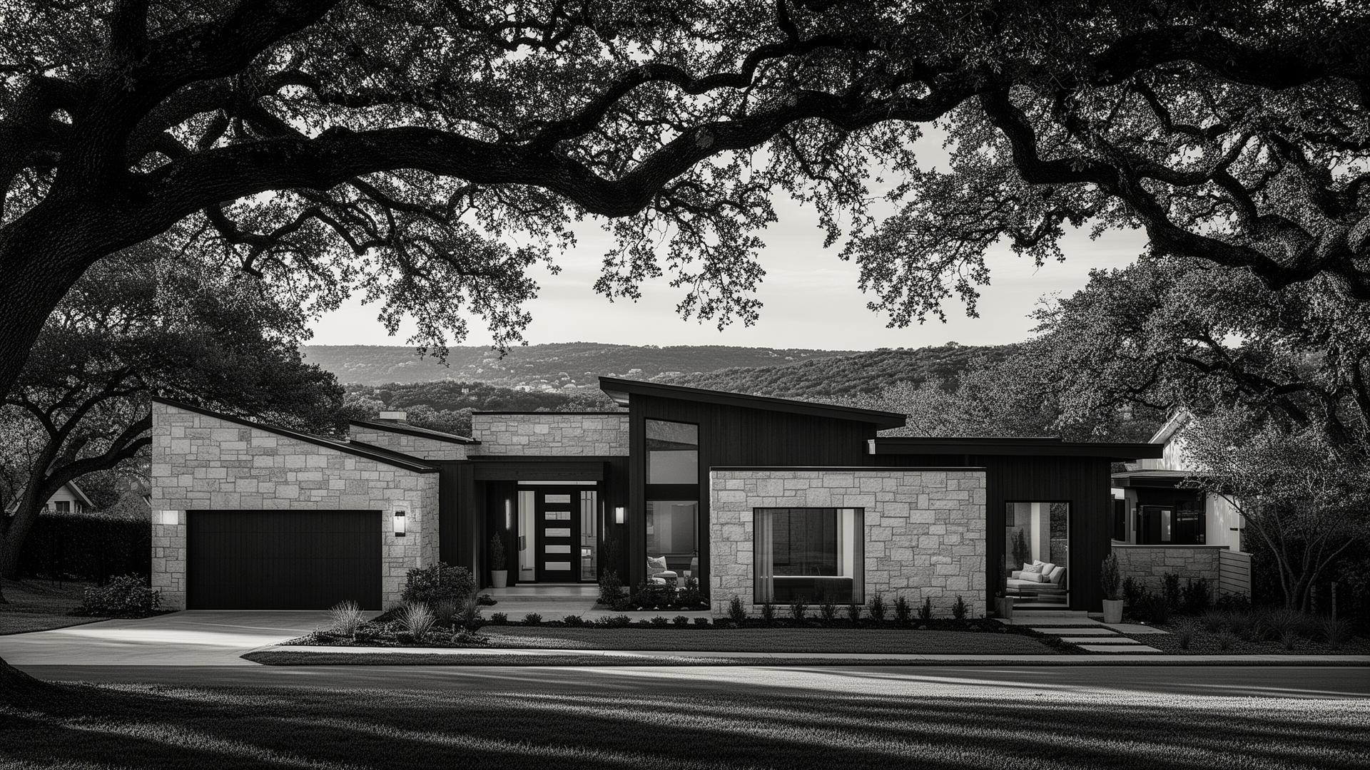 Travis Country home in Southwest Austin under mature oak trees